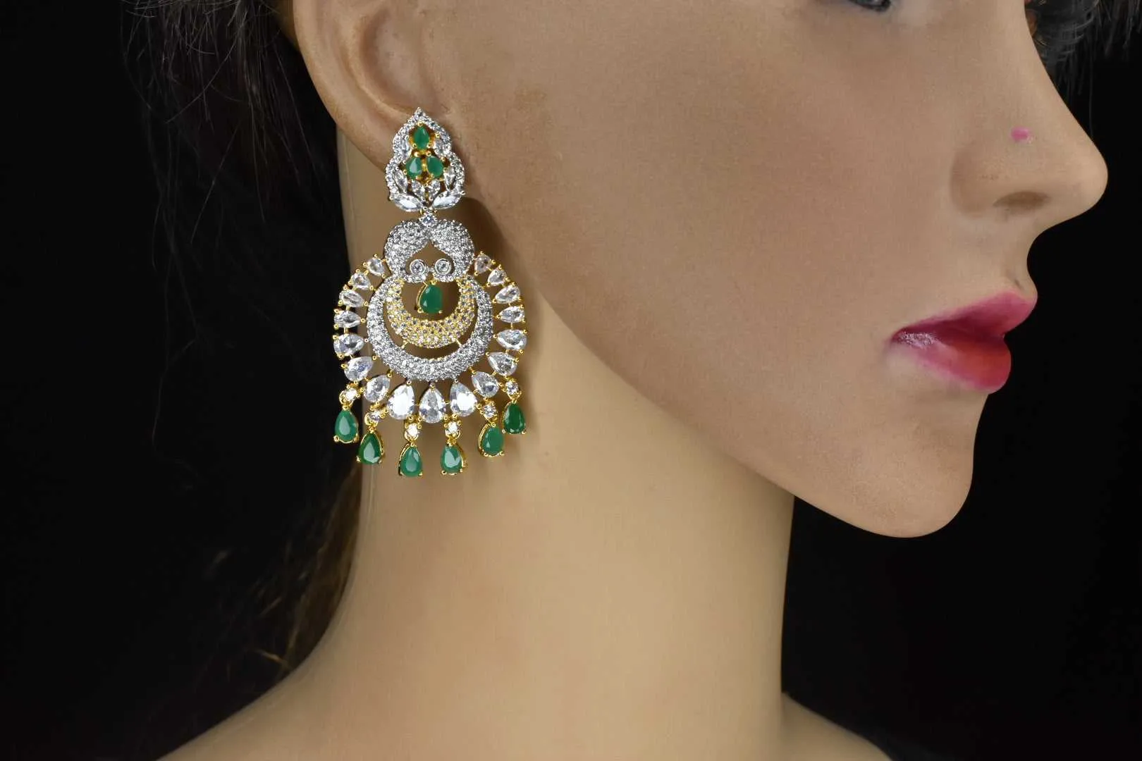 Majestic American Diamond Chandbali Earrings