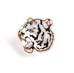 Maki-e Urushi Lacquer Brooch - White South Sea Pearl Shell / Tiger -, Traditional Japanese Urushi Lacquer Jewelry