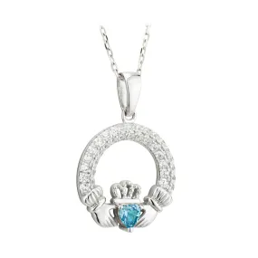 March Birthstone Claddagh Necklace