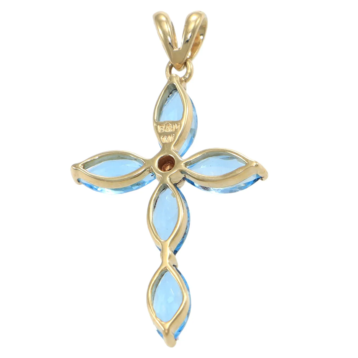 Marquise Aquamarine Diamond Cross Necklace Pendant Solid 14k Yellow Gold 2.50ctw