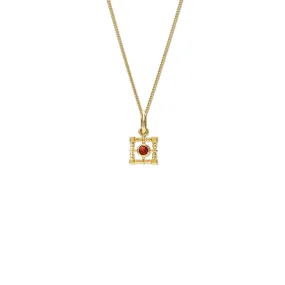 Mashrabiya Trellis Square Necklace Pendant Yellow Gold - Garnet