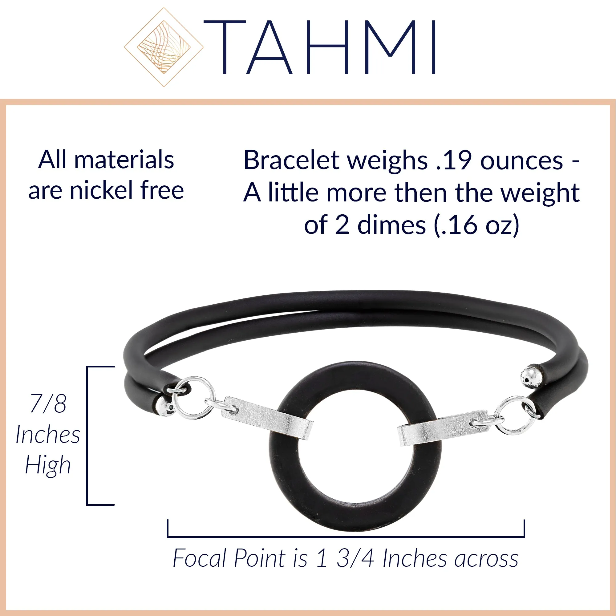 Matte Black Recycled Glass Open Circle and Sterling Silver Strap Style Wrap Bracelet