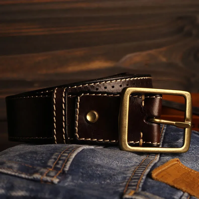 Men's British Style Hand-Stitched Perforated Leather Belt