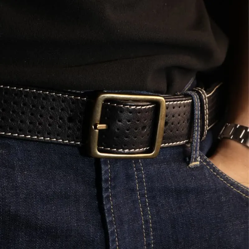 Men's British Style Hand-Stitched Perforated Leather Belt