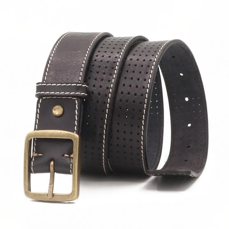 Men's British Style Hand-Stitched Perforated Leather Belt