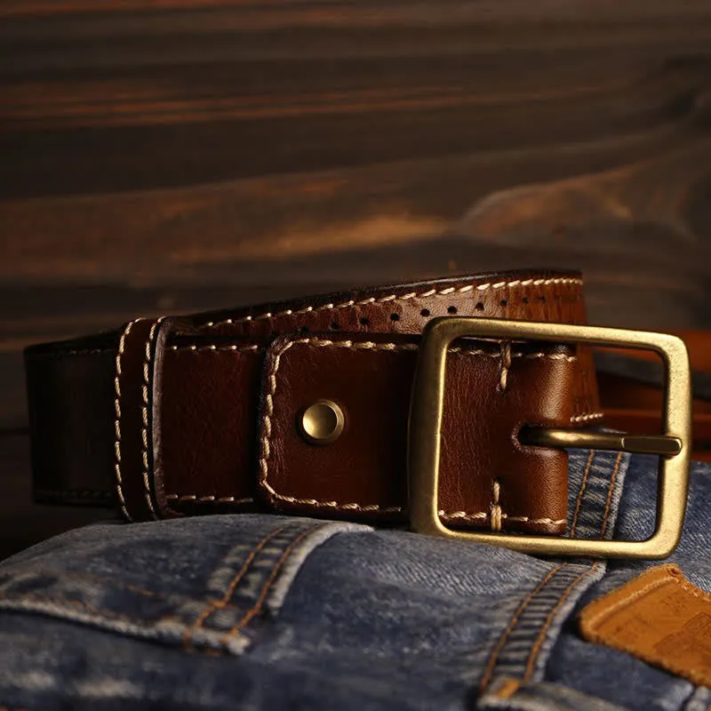 Men's British Style Hand-Stitched Perforated Leather Belt