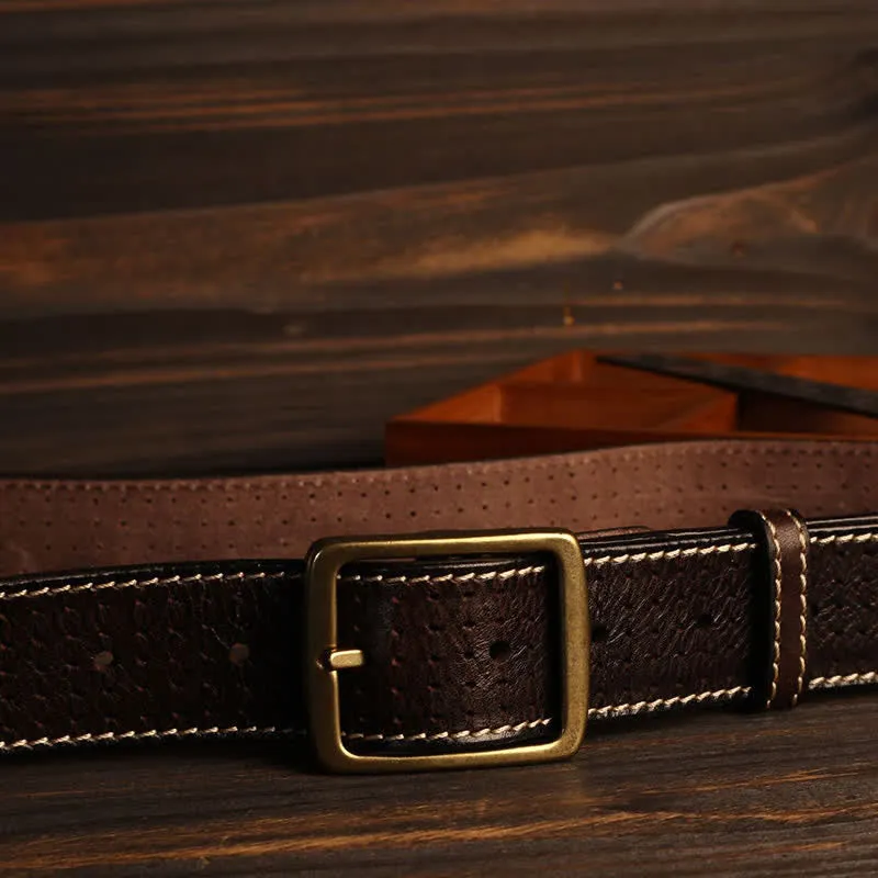 Men's British Style Hand-Stitched Perforated Leather Belt