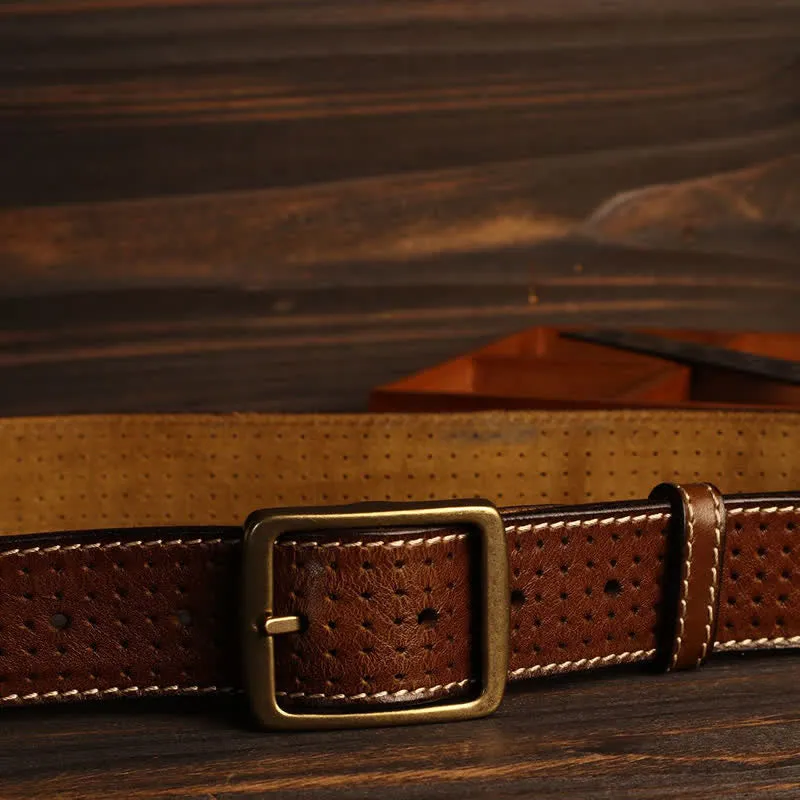 Men's British Style Hand-Stitched Perforated Leather Belt