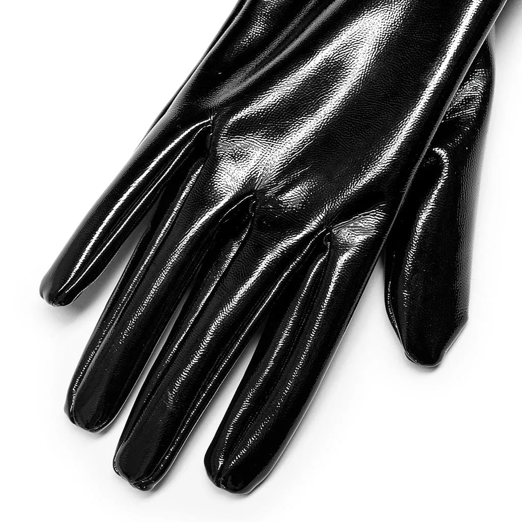 Men's Punk Patent Leather Long Gloves with Chain