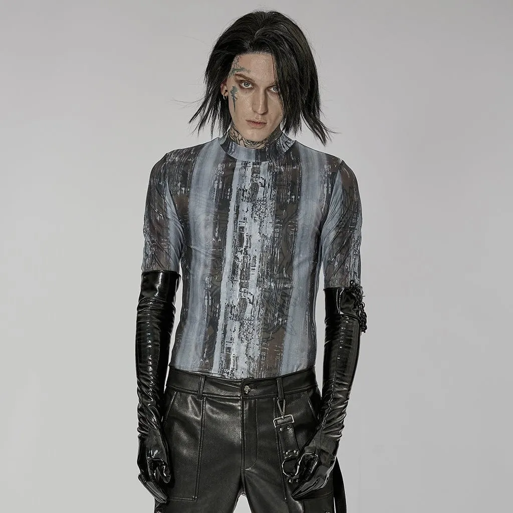 Men's Punk Patent Leather Long Gloves with Chain