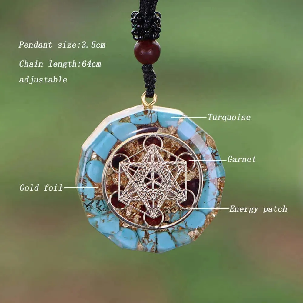 Metatron's Cube Turquoise Pendant Necklace