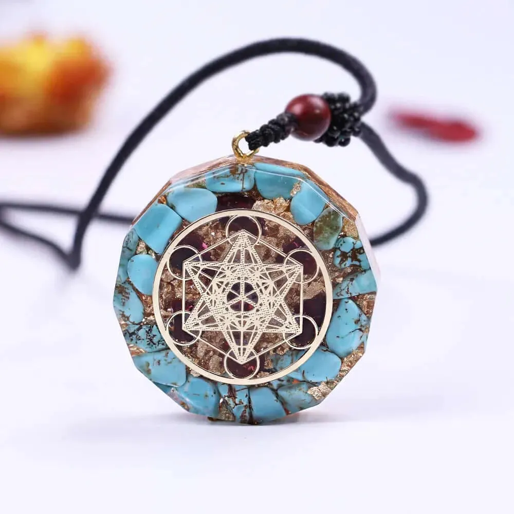 Metatron's Cube Turquoise Pendant Necklace