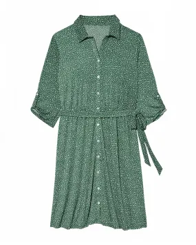 Midland Tabbed Sleeve Shirt Dress | Forest Green / White