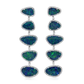 Mix Cut Opal Doublet October Birthstone Long Danglers 18K White Gold For Wedding