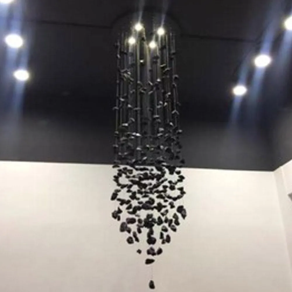 Modern Art Design Black Stone Chandelier Long Staircase Fixtures Luxury Large Light Fixture