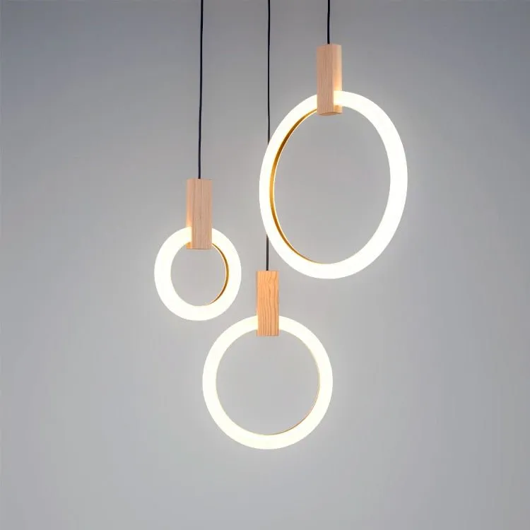 Modern LED Wooden Ring Chandelier Ceiling Living Room On Stairs Hanging Pendant Light