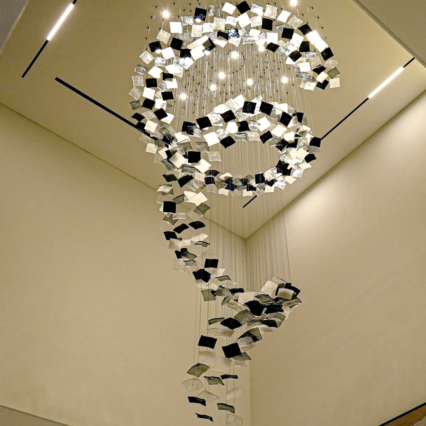 Modern Spiral Floating Square Glass Chandelier