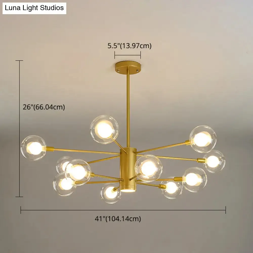 Modern Starburst Hanging Chandelier Light for Living Room - Clear Globe Glass Ceiling Pendant