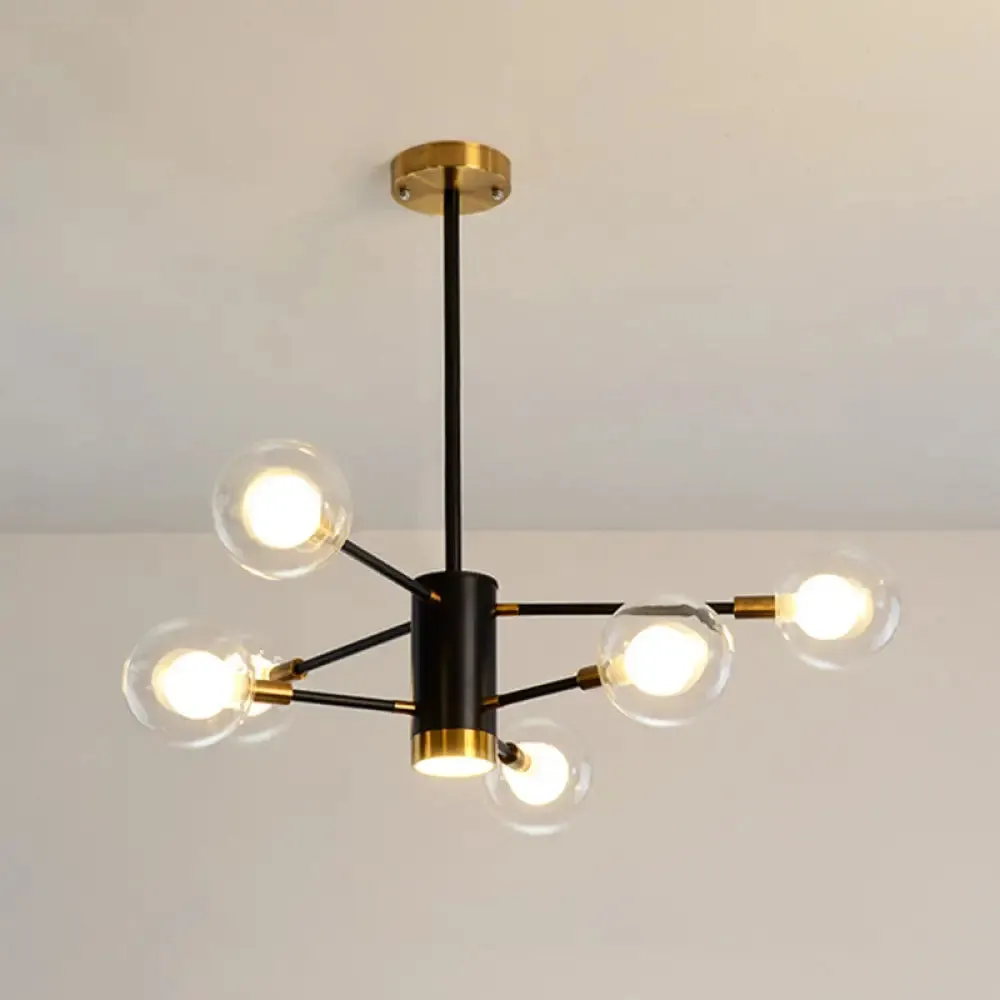 Modern Starburst Hanging Chandelier Light for Living Room - Clear Globe Glass Ceiling Pendant