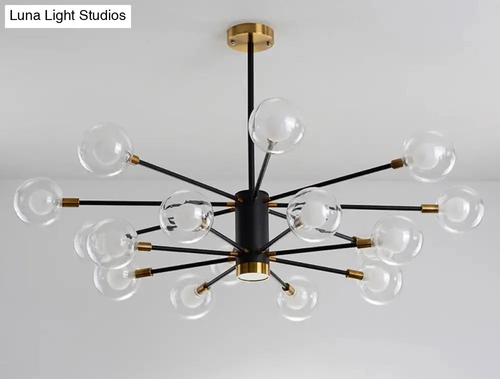 Modern Starburst Hanging Chandelier Light for Living Room - Clear Globe Glass Ceiling Pendant