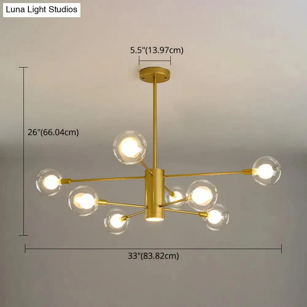 Modern Starburst Hanging Chandelier Light for Living Room - Clear Globe Glass Ceiling Pendant