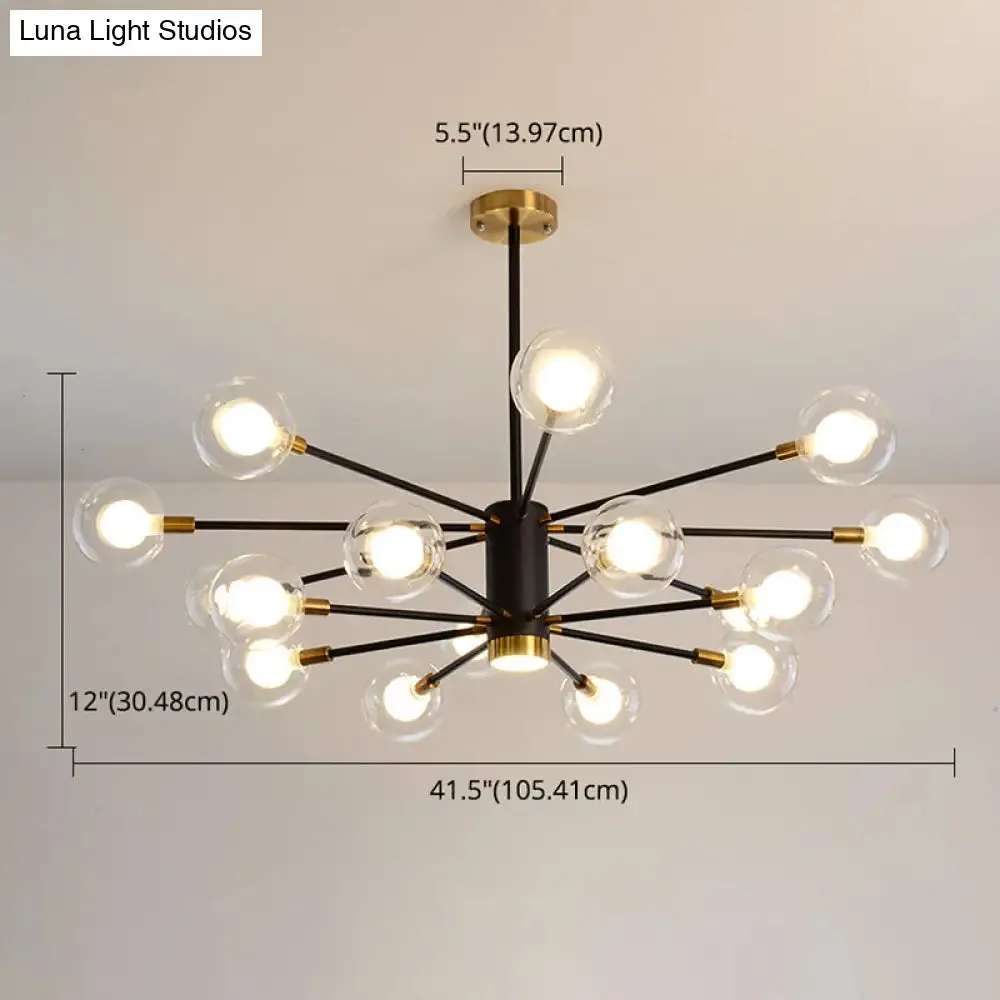 Modern Starburst Hanging Chandelier Light for Living Room - Clear Globe Glass Ceiling Pendant