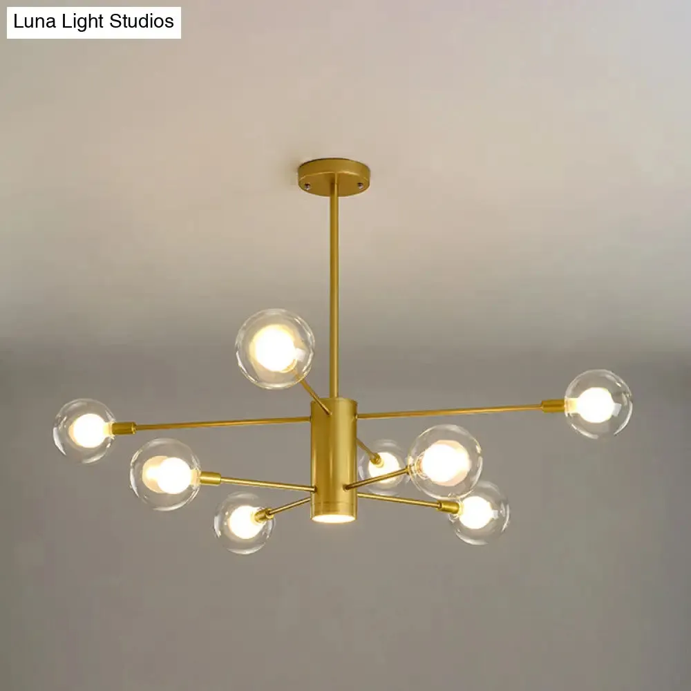 Modern Starburst Hanging Chandelier Light for Living Room - Clear Globe Glass Ceiling Pendant