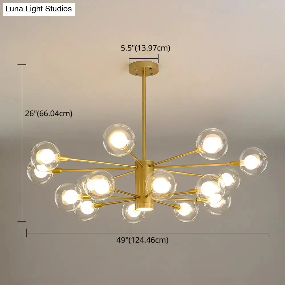 Modern Starburst Hanging Chandelier Light for Living Room - Clear Globe Glass Ceiling Pendant