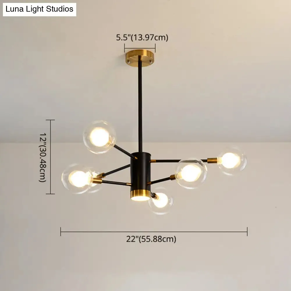 Modern Starburst Hanging Chandelier Light for Living Room - Clear Globe Glass Ceiling Pendant