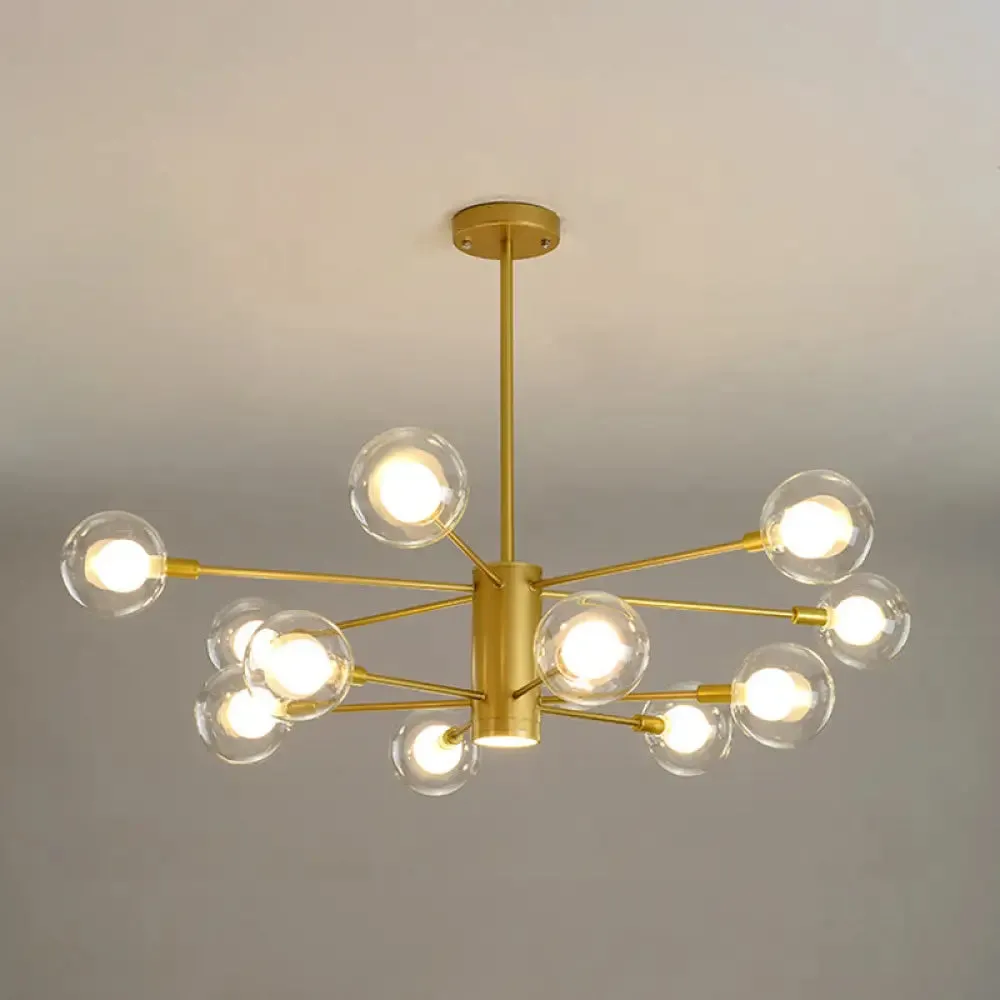 Modern Starburst Hanging Chandelier Light for Living Room - Clear Globe Glass Ceiling Pendant