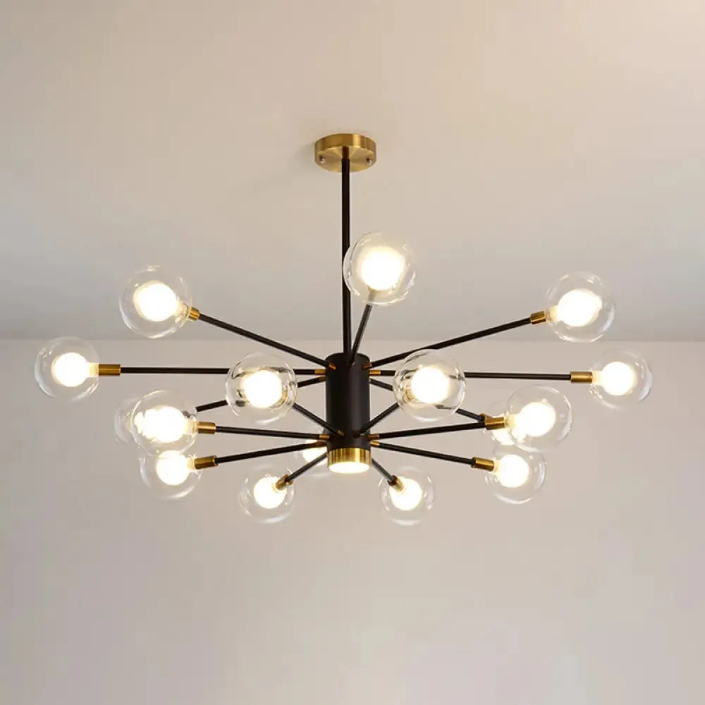 Modern Starburst Hanging Chandelier Light for Living Room - Clear Globe Glass Ceiling Pendant