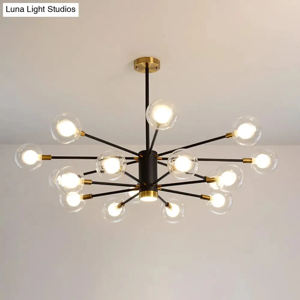 Modern Starburst Hanging Chandelier Light for Living Room - Clear Globe Glass Ceiling Pendant