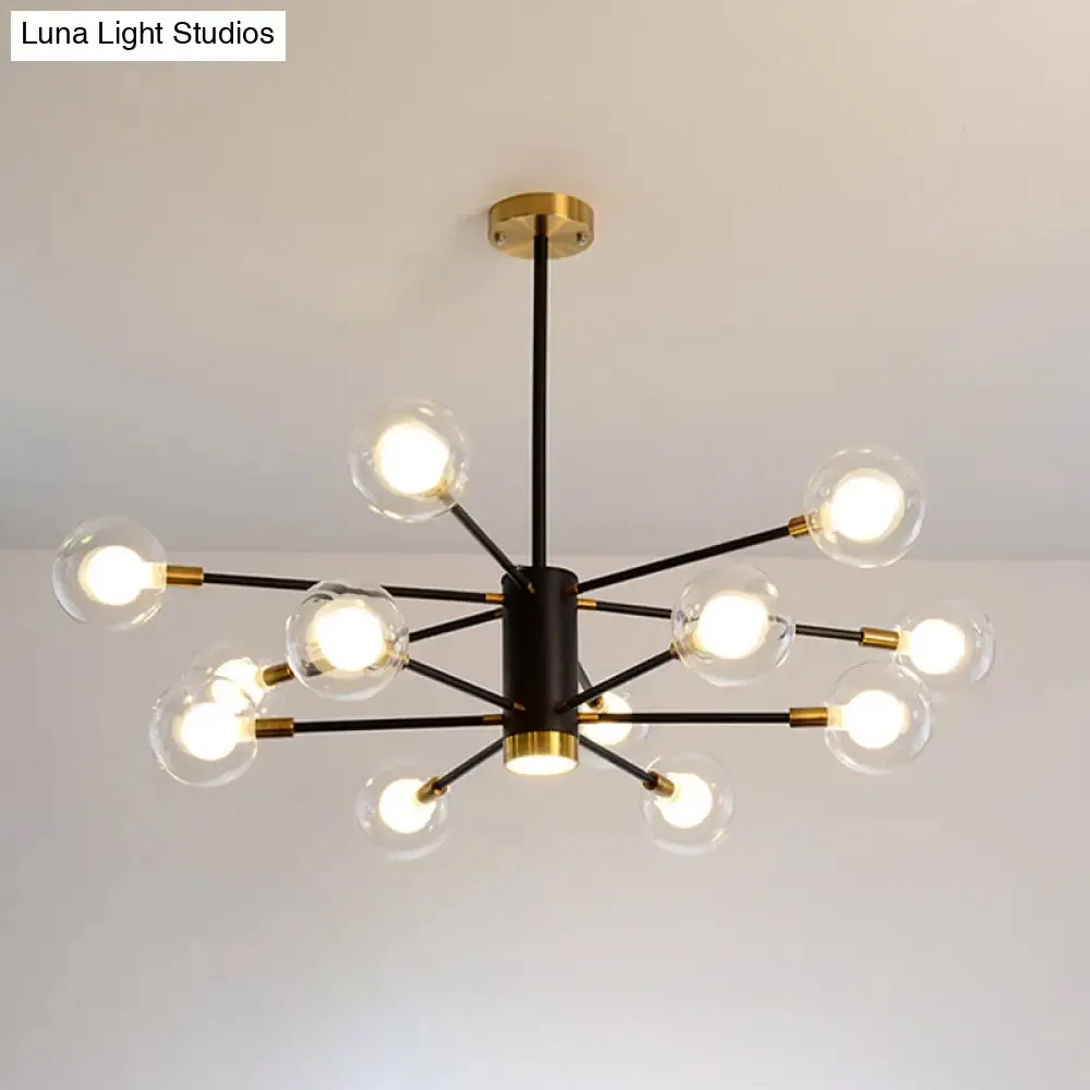 Modern Starburst Hanging Chandelier Light for Living Room - Clear Globe Glass Ceiling Pendant