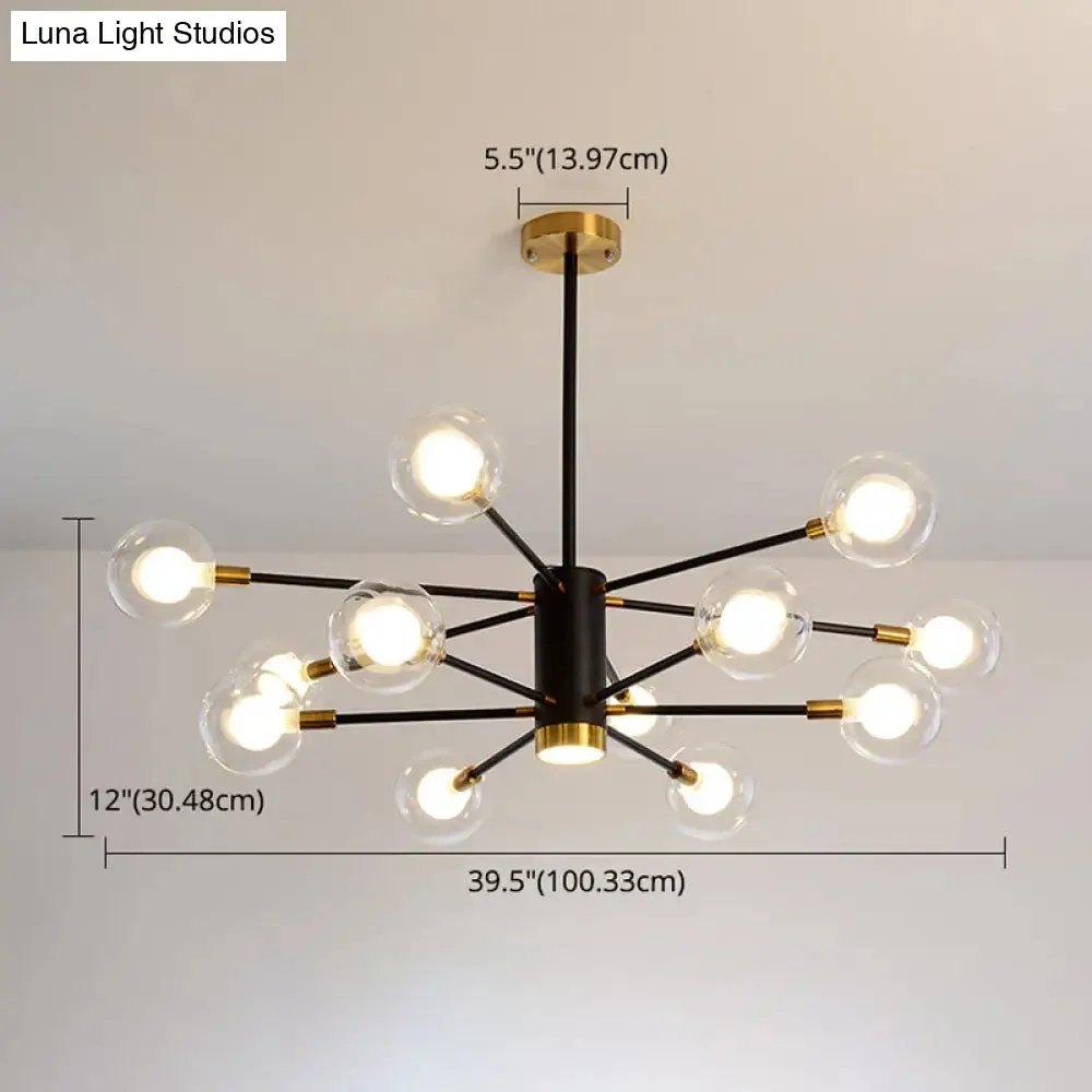 Modern Starburst Hanging Chandelier Light for Living Room - Clear Globe Glass Ceiling Pendant