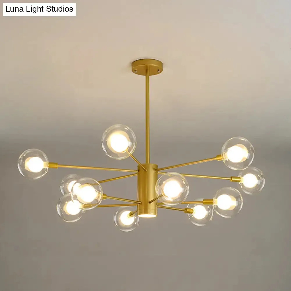 Modern Starburst Hanging Chandelier Light for Living Room - Clear Globe Glass Ceiling Pendant