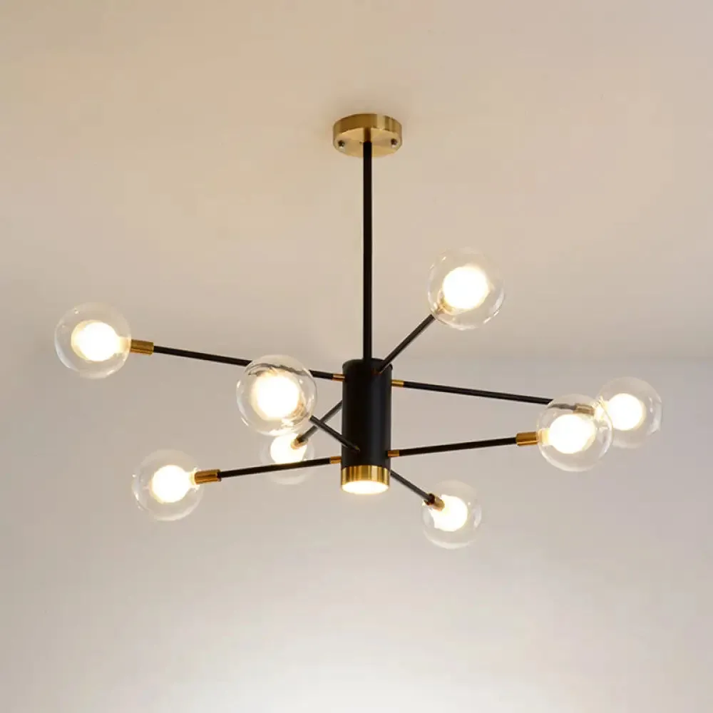 Modern Starburst Hanging Chandelier Light for Living Room - Clear Globe Glass Ceiling Pendant