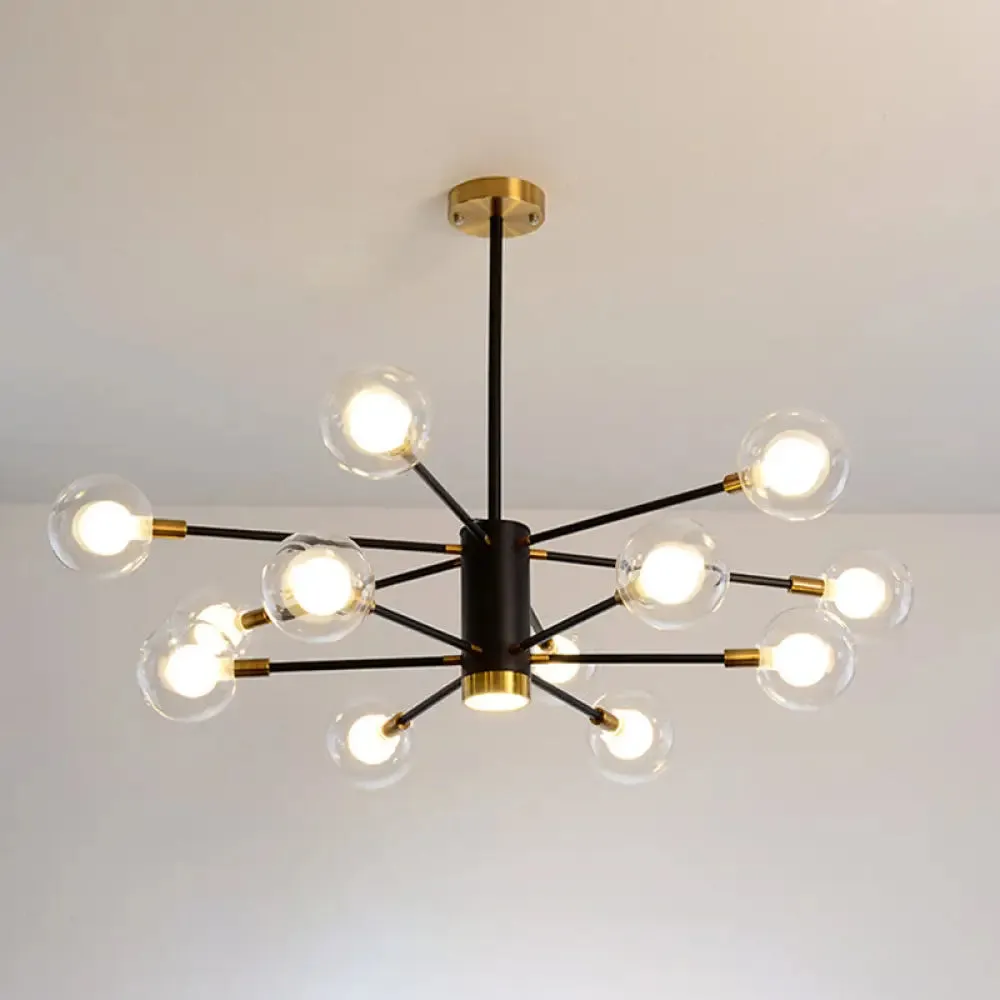 Modern Starburst Hanging Chandelier Light for Living Room - Clear Globe Glass Ceiling Pendant