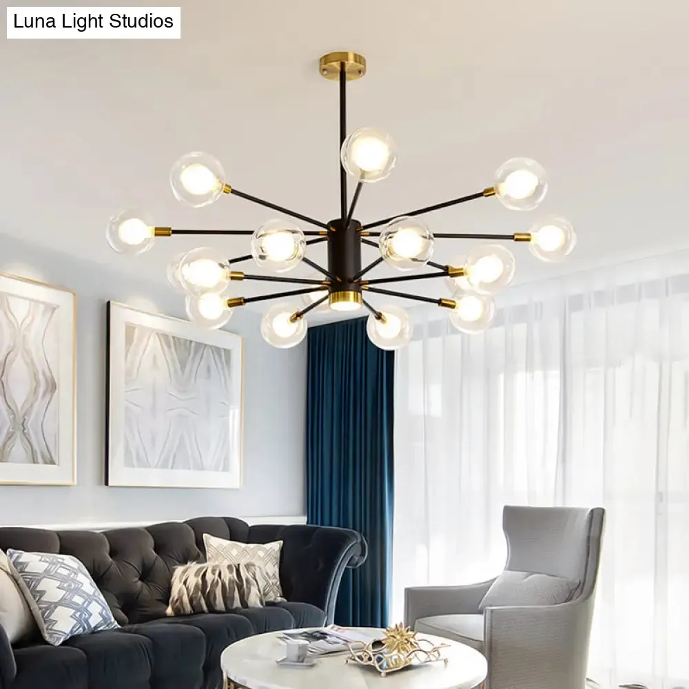 Modern Starburst Hanging Chandelier Light for Living Room - Clear Globe Glass Ceiling Pendant