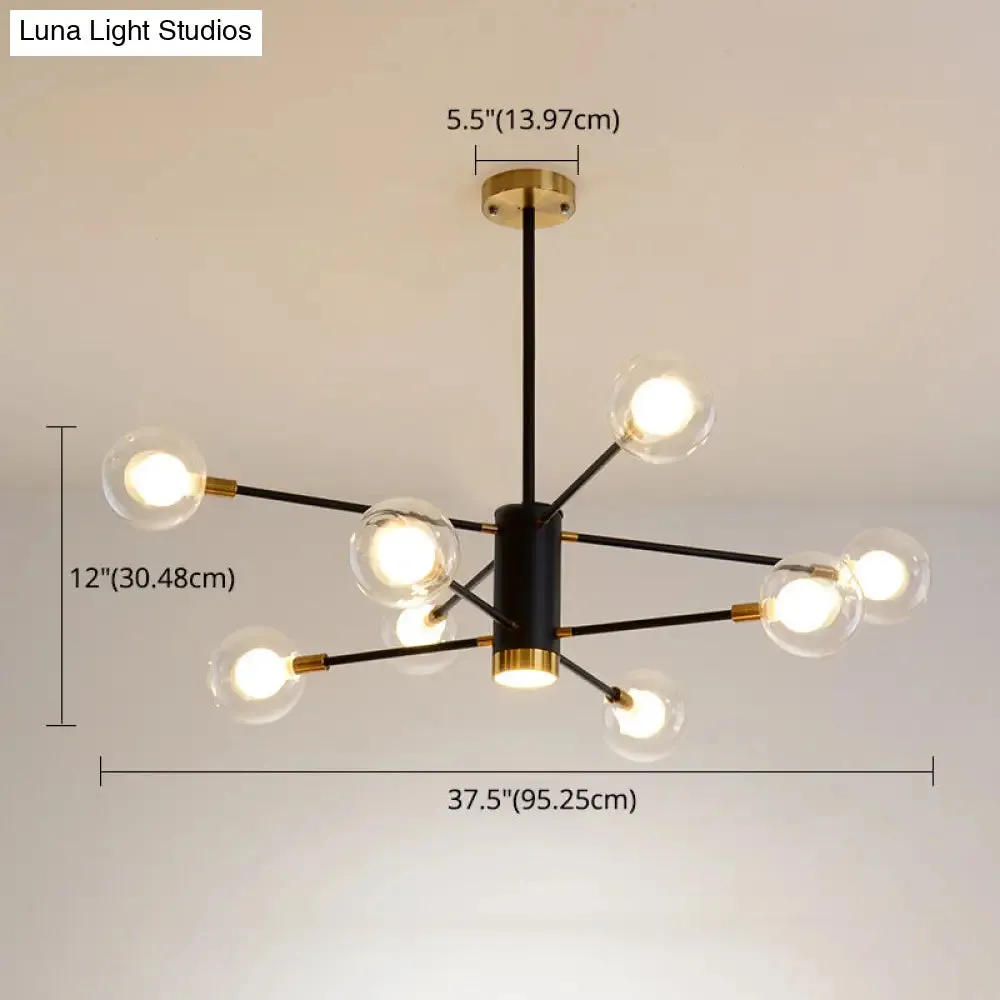 Modern Starburst Hanging Chandelier Light for Living Room - Clear Globe Glass Ceiling Pendant