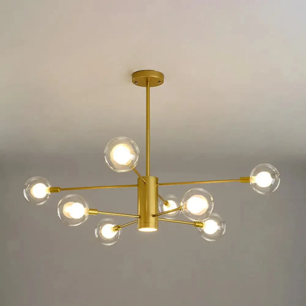 Modern Starburst Hanging Chandelier Light for Living Room - Clear Globe Glass Ceiling Pendant