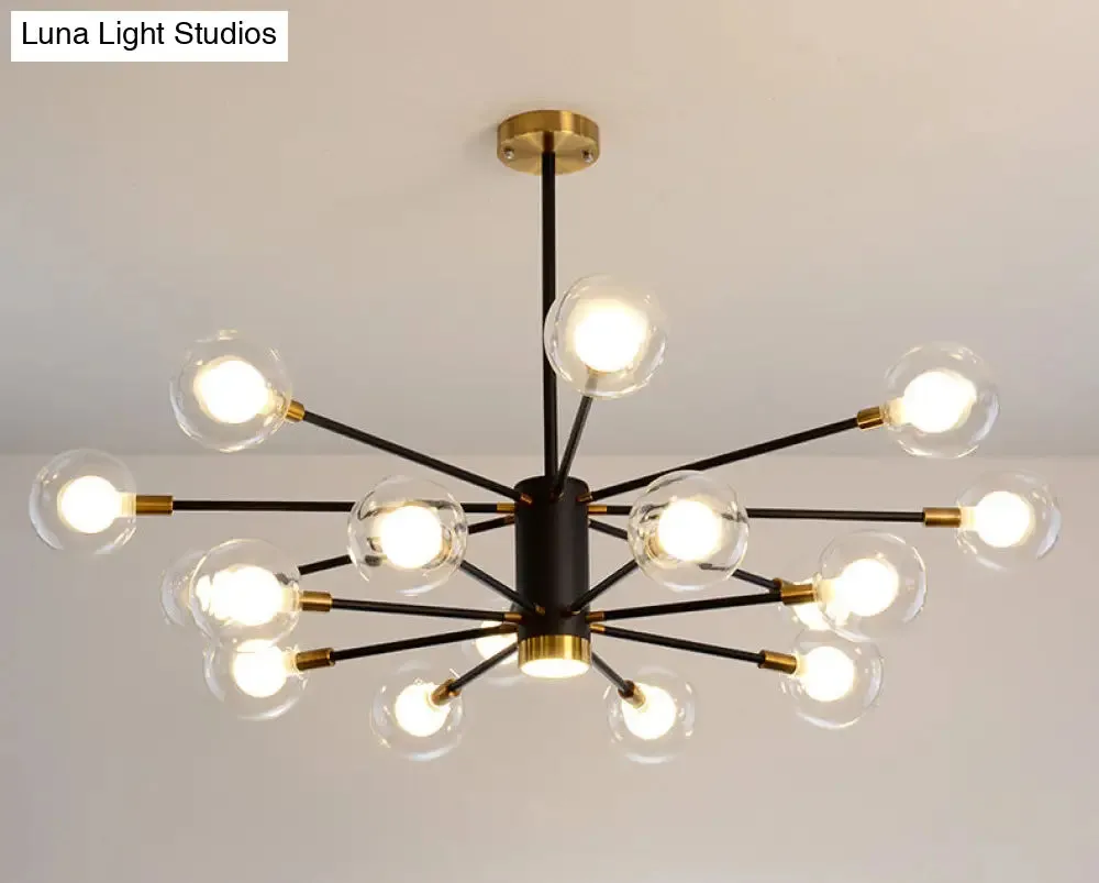 Modern Starburst Hanging Chandelier Light for Living Room - Clear Globe Glass Ceiling Pendant