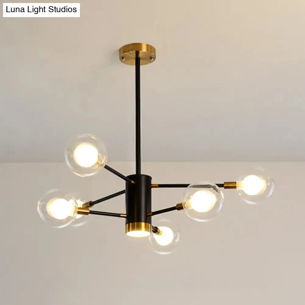 Modern Starburst Hanging Chandelier Light for Living Room - Clear Globe Glass Ceiling Pendant