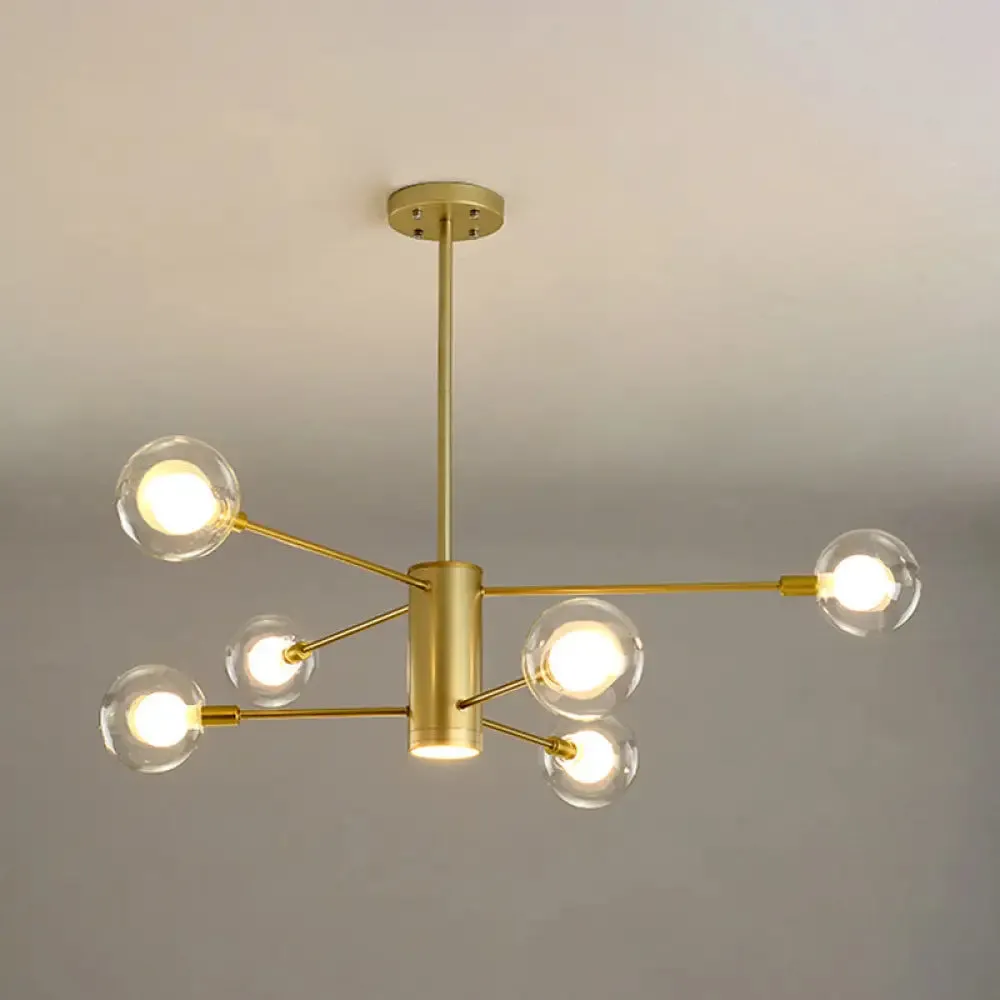 Modern Starburst Hanging Chandelier Light for Living Room - Clear Globe Glass Ceiling Pendant