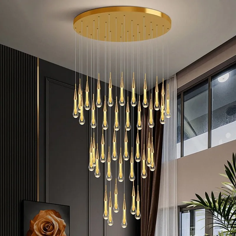 Modern Water Drop Led Crystal Chandelier For Staircase Living Room