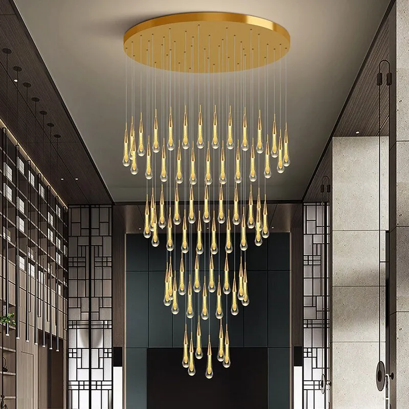 Modern Water Drop Led Crystal Chandelier For Staircase Living Room