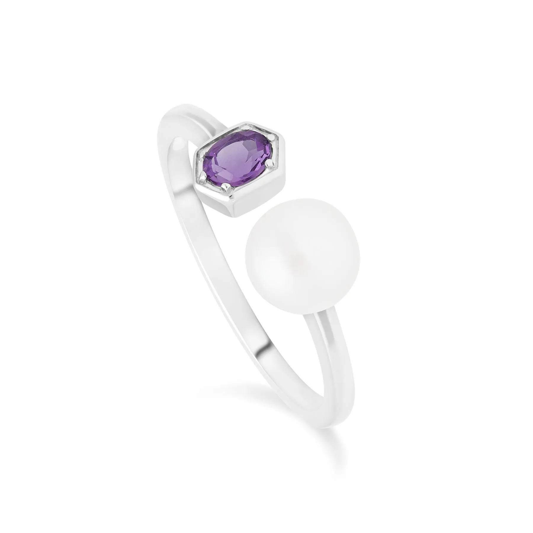 Moderne Perle & Amethyst Ring & Tropfen Ohrring Satz in Sterling Silber