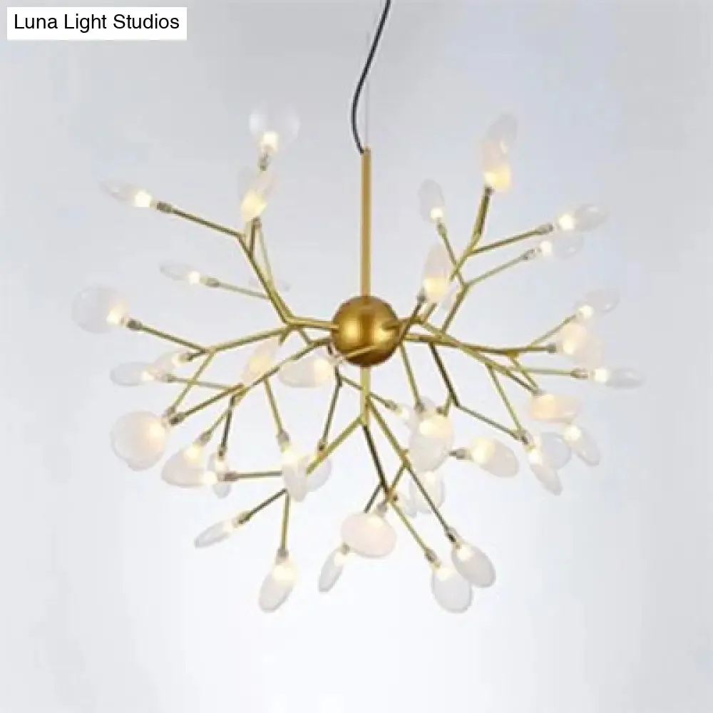 Modernist Glass Hanging Lamp with Leaf Shade - 27/36 Lights Chandelier Pendant Light in Black/Gold