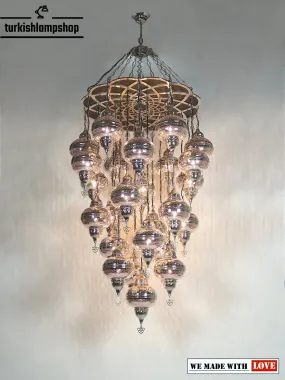 Moroccan Chandelier Nickel Color 25 Globe Ceiling Light