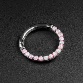 Multi Rose Pink Synth Opal Titanium Hinged Segment Ring