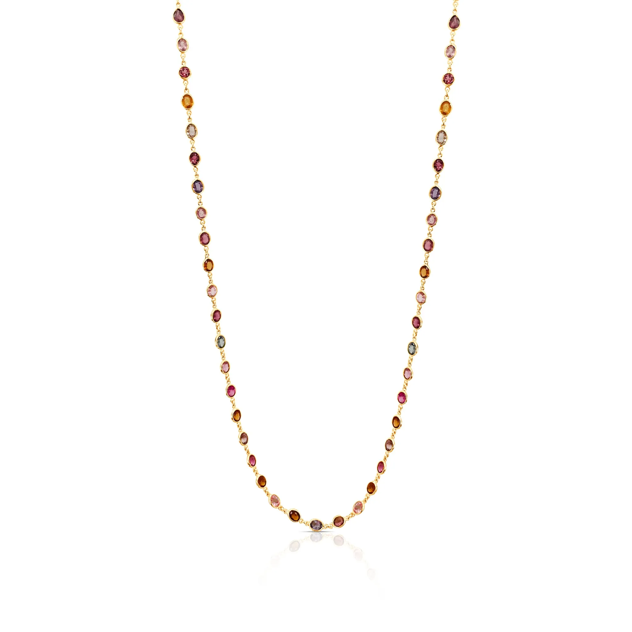 Multicolor Stone Mix Shape Necklace In 18K Yellow Gold